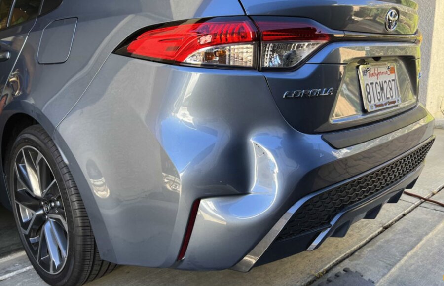Rear Bumper Dent before, Orange County mobile bumper repair